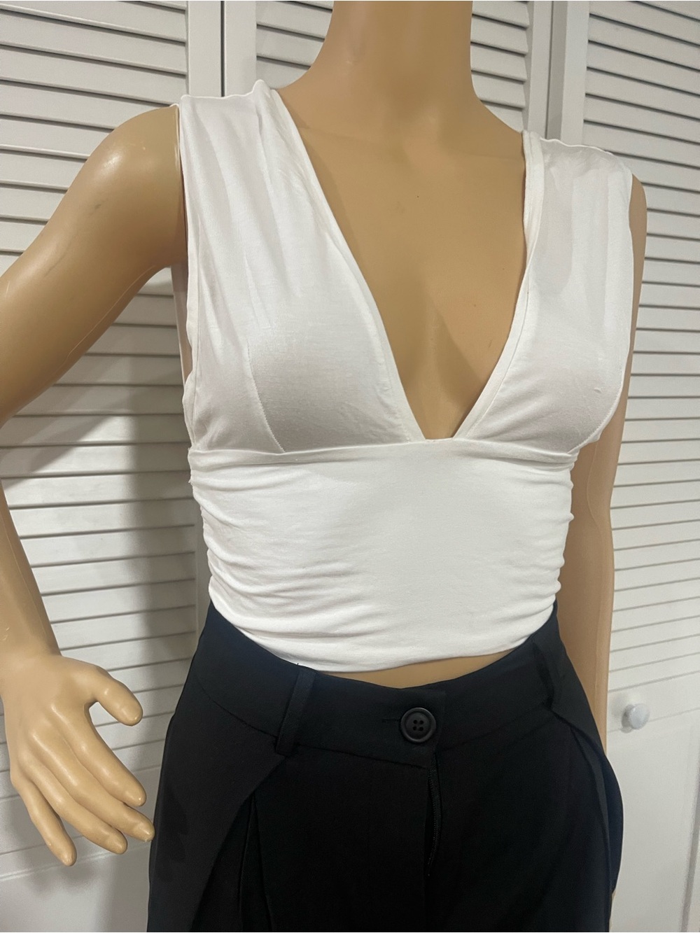 Free People White Deep V Sleeveless Crop Top
